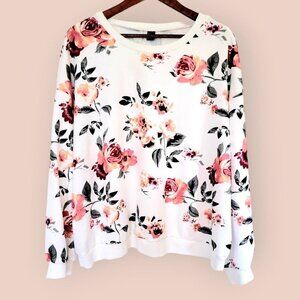 Womens 3XL Style Shein Lune Drop Shoulder Stunning Floral Print Crewneck Sweater